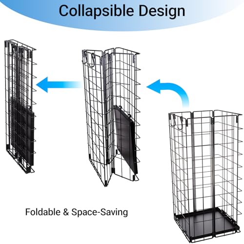 Foldable Metal Umbrella Stand for Entryway with Drip Tray - Black