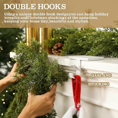 3 Pack Heavy Duty Metal Stocking Holders for Mantle, 2-in-1 Garland Hangers