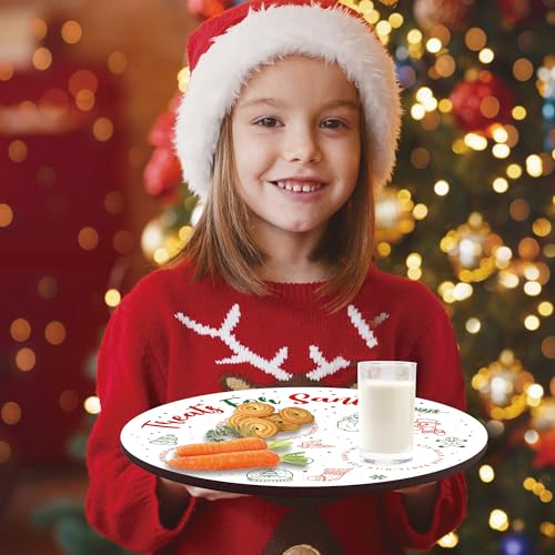 Santa Treat Round Wood Platter 10in Christmas Serving Tray for Snacks & Milk