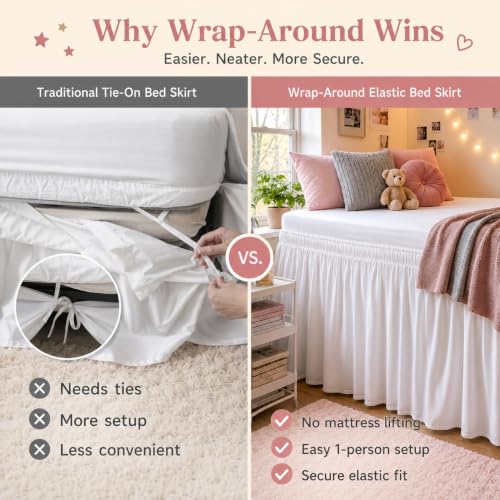 Twin XL Bed Skirt 32 Inch Drop - Soft Microfiber Elastic Wrap Around Dust Ruffle