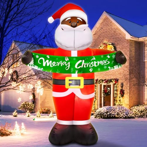 7FT Black Santa Inflatable Yard Decor with LED Lights for Christmas Outdoor Indoor