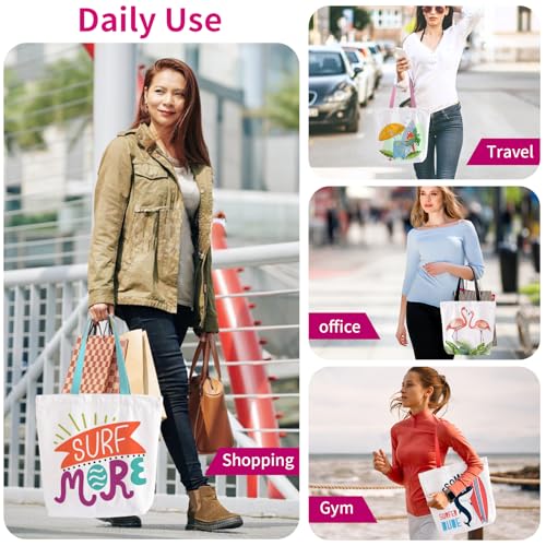 OLSUNOR 10-Pack Multicolor Canvas Tote Bags with Zipper, Reusable Grocery Bags