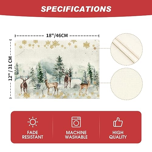 Christmas Kitchen Mats & Placemats Set - Deer Holiday Decor, 4 Pieces