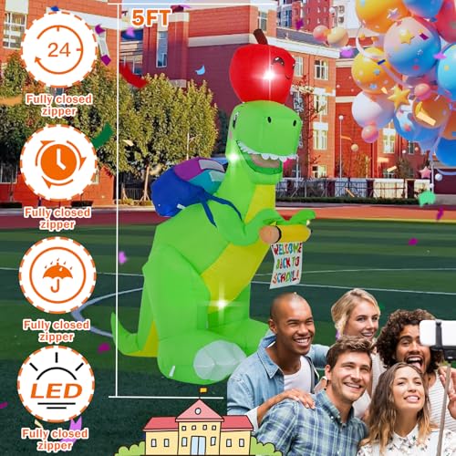 6FT Back to School Dinosaur Inflatable Decoration with LED Lights