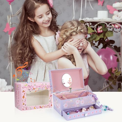 Musical Jewelry Box for Girls with Spinning Dancer, Necklace and Bracelet Set
