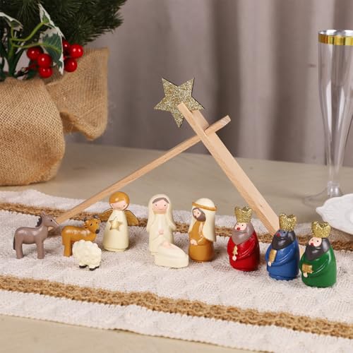11-Piece Mini Christmas Nativity Scene Set - Resin Tabletop & Mantle Decor