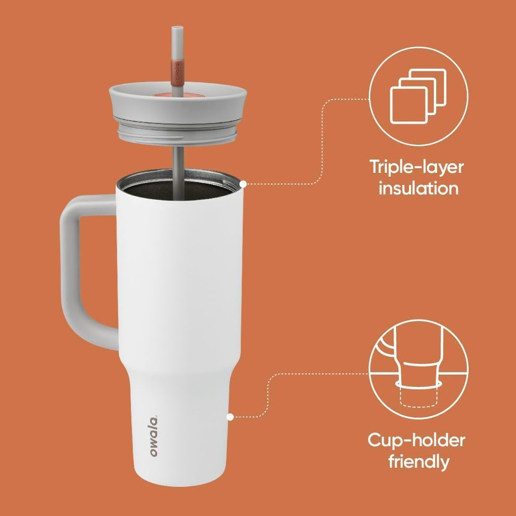 Owala 40 oz Stainless Steel Insulated Travel Tumbler - Spill Resistant Lid, Straw & Carry Handle - Gray