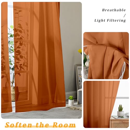 Burnt Orange Light Filtering Sheer Curtains - 2 Panel Set (42x84 In)