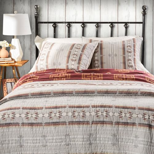Southwestern King Quilt - 106" x 92" Cotton Bedspread in Neutral Colors