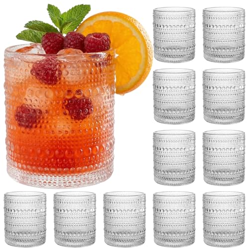 12-Piece Hobnail Drinking Glass Set, 10 oz Vintage Embossed Tumblers