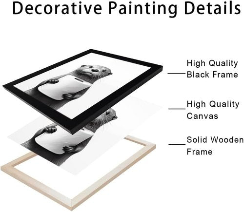 Funny Bathroom Wall Art - Framed Black and White Raccoon Canvas Print | Humorous Decor for Your Bathroom