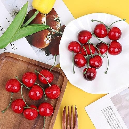 20 Pcs Red Artificial Cherries - Lifelike Decorative Fruit Ornaments