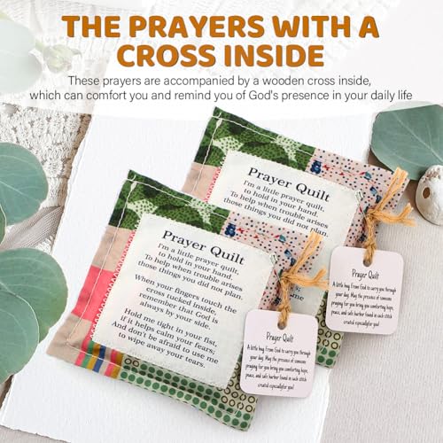 Handmade Pocket Prayer Quilt Set with Wooden Cross - 2 Pack Comfort Blanket