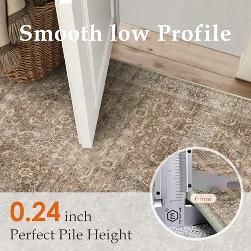 2x6 Vintage Distressed Brown Runner Rug, Washable Non-Slip Hallway Mat