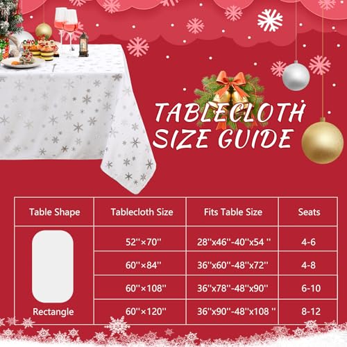 Mixweer White Winter Snowflake Christmas Tablecloth 60 x 108 Inches Washable Spillproof Holiday Decor