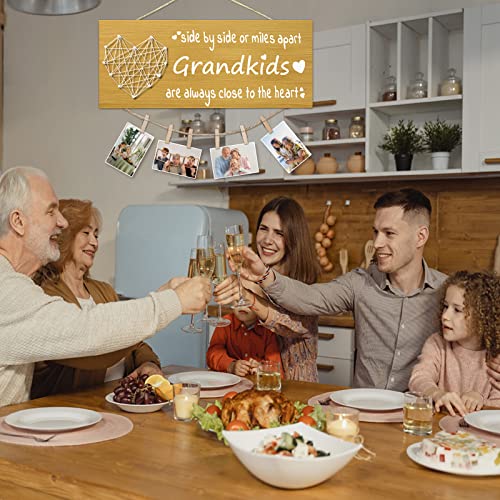 Grandparents Photo Frame Gift - 13.5x5.5in Wood Frame with 6 Clips