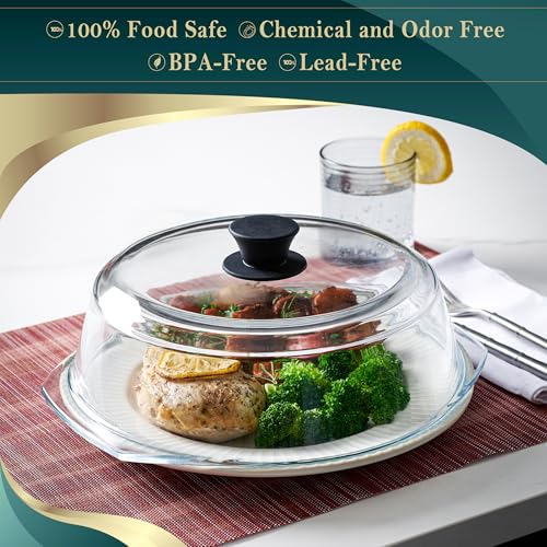 Tall Borosilicate Glass Microwave Splatter Cover with Easy Grip Handle