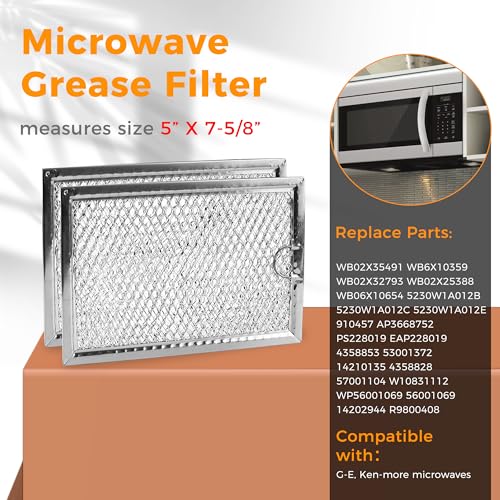 7.5 x 5 Inch Microwave Grease Filter Replacement - 2 Pack Metal Mesh Screens
