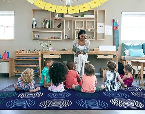 Educational Circles Seating Rug for Kids Classroom, 7'6" x 12' Cool Blue