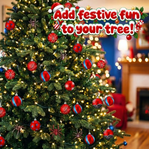 Red Spider Web Christmas Ornaments Set - 12 pcs, 2.36" Holiday Decorations
