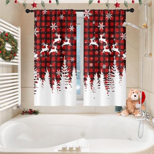 Culudea Santa Plaid Shower Curtain Set 72 x 72 in Red Black Plaid