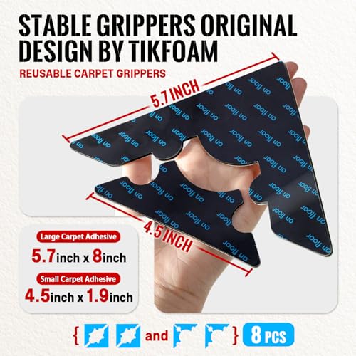 Reusable Non-Slip Rug Grippers - 8 Piece Double-Sided Carpet Tape Set