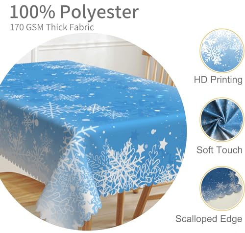 60x120in Winter Wonderland Blue White Snowflakes Tablecloth - Waterproof Polyester, Rectangular