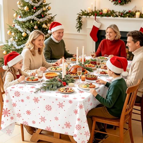 Mulbozy Red & White Snowflake Christmas Tablecloth Set 12 Pcs 54x108 Rectangle