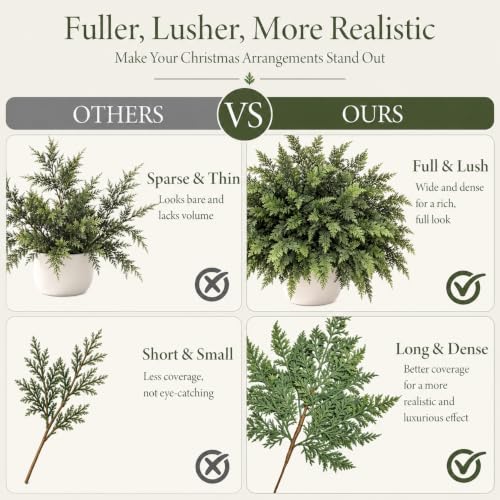 Artificial 18-Inch Cedar Branches for Christmas Decor - 12 Pack