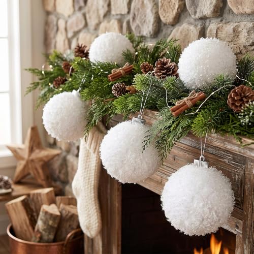 Soulchen 24 Pcs 3.15 Inch White Furry Christmas Ornaments Balls - Holiday Decor