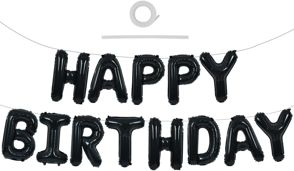 TONIFUL Black Happy Birthday Balloons Banner - 16-Inch Mylar Foil Letters for 30th to 60th Celebrations