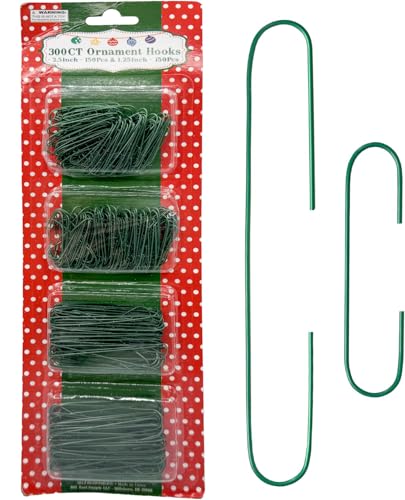 Green Metal Holiday Ornament Hooks - 300 Count Tree Hangers (2 Sizes)