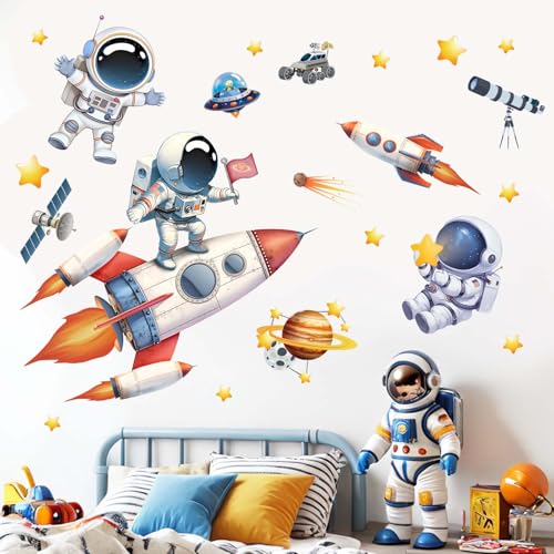 Astronaut Wall Decals - Outer Space Rocket Planets Kids Room Wall Stickers