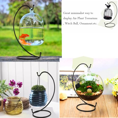 Ornament Display Stand,6 PCS Air Plants Holder, Planter Terrariums Hanger, Black Iron Wire Hanging Hook for Glass Crystal Witch Ball,Easter Christmas Decoration,Wedding Party Office Home Decor