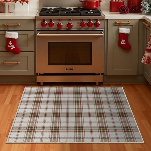 Rugxara Christmas 2x3 Checkered Red Rug – Washable Faux Wool Entryway Mat