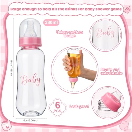 6-Piece Baby Shower Game Set: Bottles, Bibs, and Adult-Size Diapers (Pink)