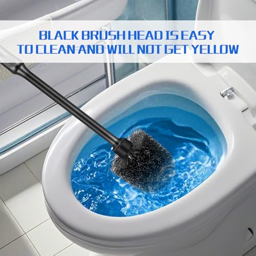 Black Toilet Brush and Holder Set (2 Pack) - Non-Slip Long Handle Scrubber