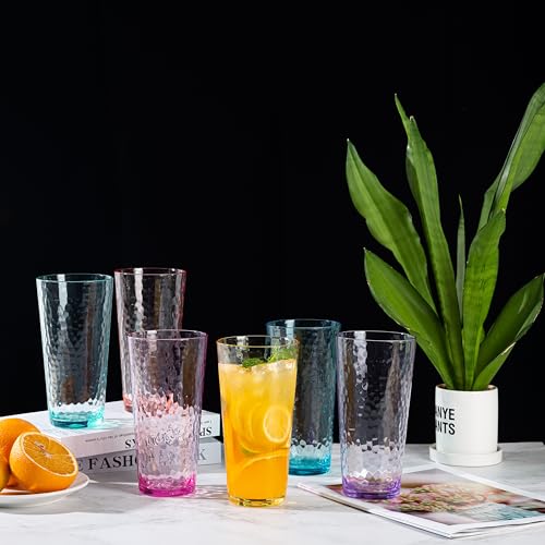 KX-WARE 26oz Multicolor Acrylic Highball Glasses Set of 6 - Shatterproof Drinking Tumblers