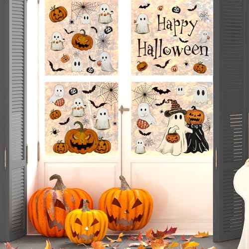 Halloween Window Clings - 6 Vintage Ghost & Pumpkin Decals