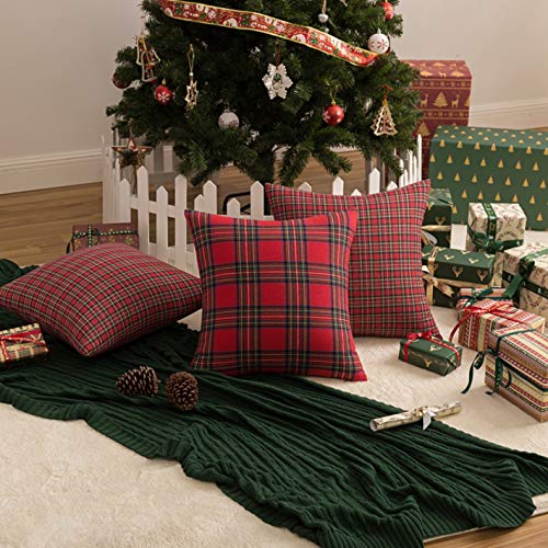 AQOTHES Christmas Plaid Throw Pillow Covers Set of 2 18x18 Inches Red & Green