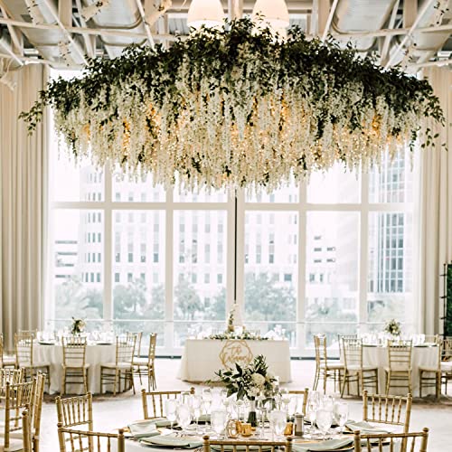 12-Pack White Artificial Wisteria Silk Hanging Vine Flower Garland
