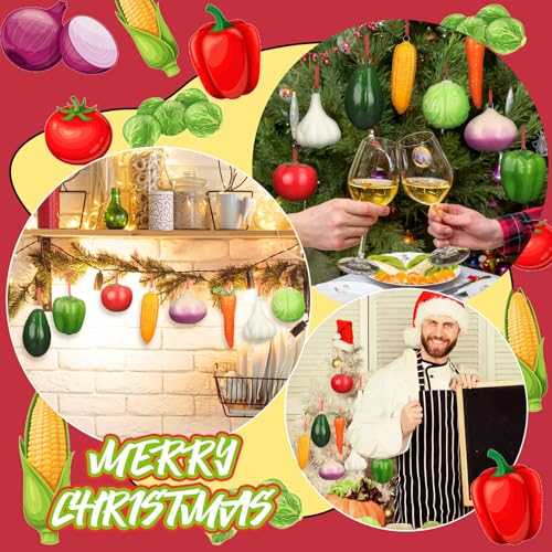 Cinnvoice 8 PCS Vegetable-Themed Christmas Ornaments – Brussels Sprouts, Tomatoes, Avocados & More