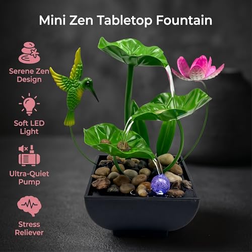 3-Tier Metal Lotus Tabletop Water Fountain with Color-Changing LED
