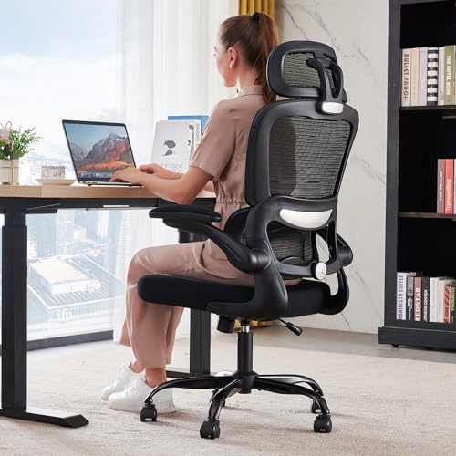 Ergonomic Mesh Office Desk Chair with Lumbar Support & Flip-Up Armrests