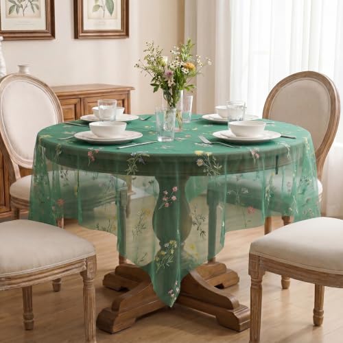 Horaldaily 60x84 Inch Green Embroidered Tablecloth Rectangular
