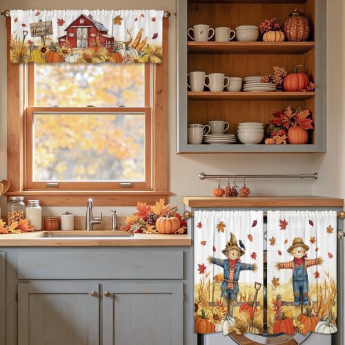 Fall Kitchen Curtains Set - 3 Piece Tiers & Valances for Home