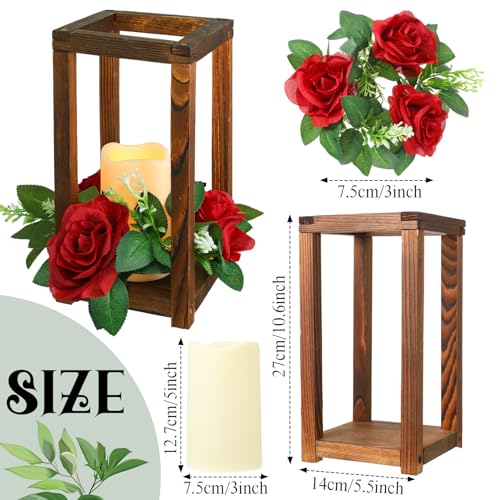 Hushee 60-Piece Wooden Wedding Lantern Centerpieces, Brown & Red with 20 LED Candles