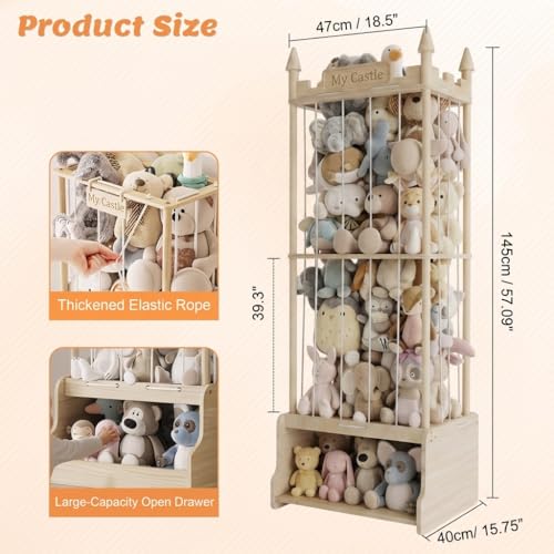 57" Wooden Stuffed Animal Storage Tower with Toy Chest - Castle Design