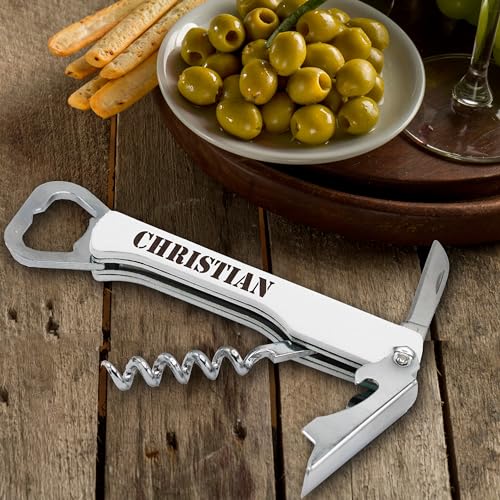 Personalized White Corkscrew Multi Tool - Engraved Wine & Beer Opener