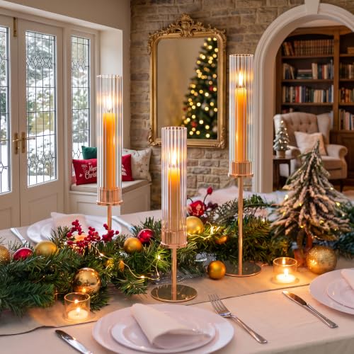 COZYLIA Set of 6 Tall Gold Hurricane Candle Holders for Candles, Indoor & Outdoor